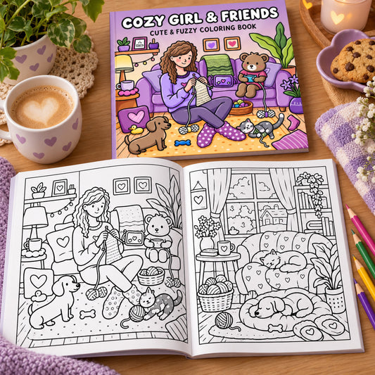 Cozy Girl & Friends – Livre de coloriage amitié cosy