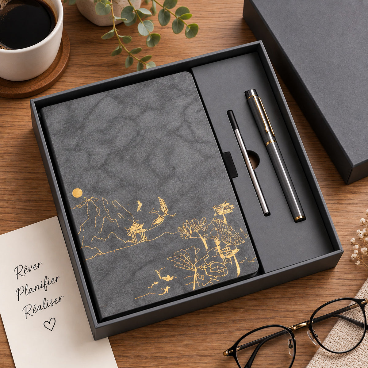 Coffret carnet A5 avec stylo – 200 pages, idée cadeau papeterie