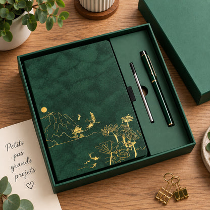 Coffret carnet A5 avec stylo – 200 pages, idée cadeau papeterie