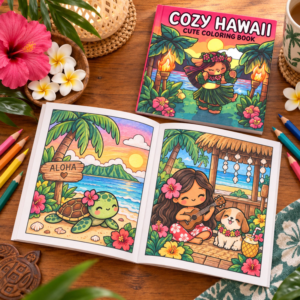 Cozy Hawaii – Libro de colorear tropical acogedor